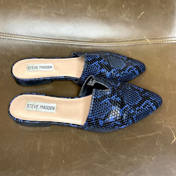 Steve Madden Blue Snakeskin Ally Slip On Mules 7.5 - Picture 4 of 5